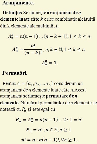 Aranjamente, combinari, permutari, elemente de combinatorica, binomul newton, n elemente luate cate k
